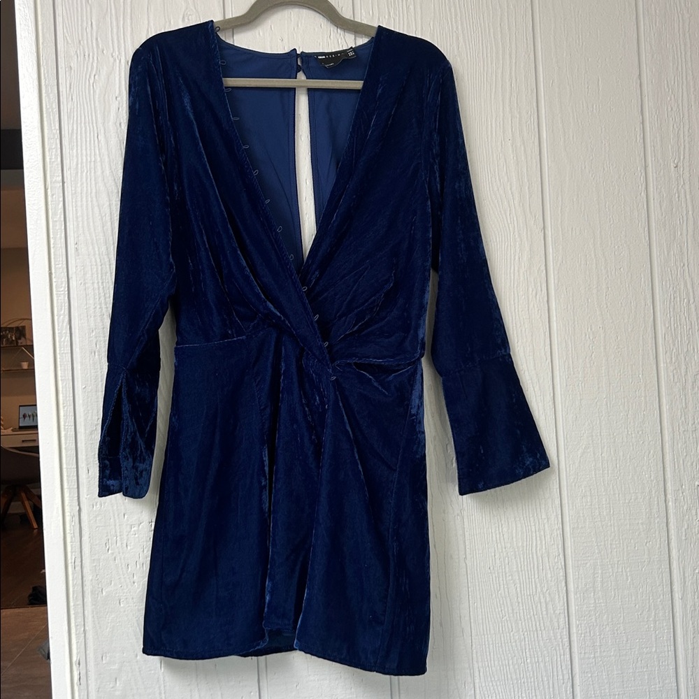 ASOS DESIGN petite velvet cut drape mini dress with button detail